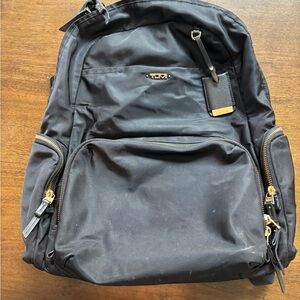 Tumi Black Nylon Backpack with Gold Hardware
